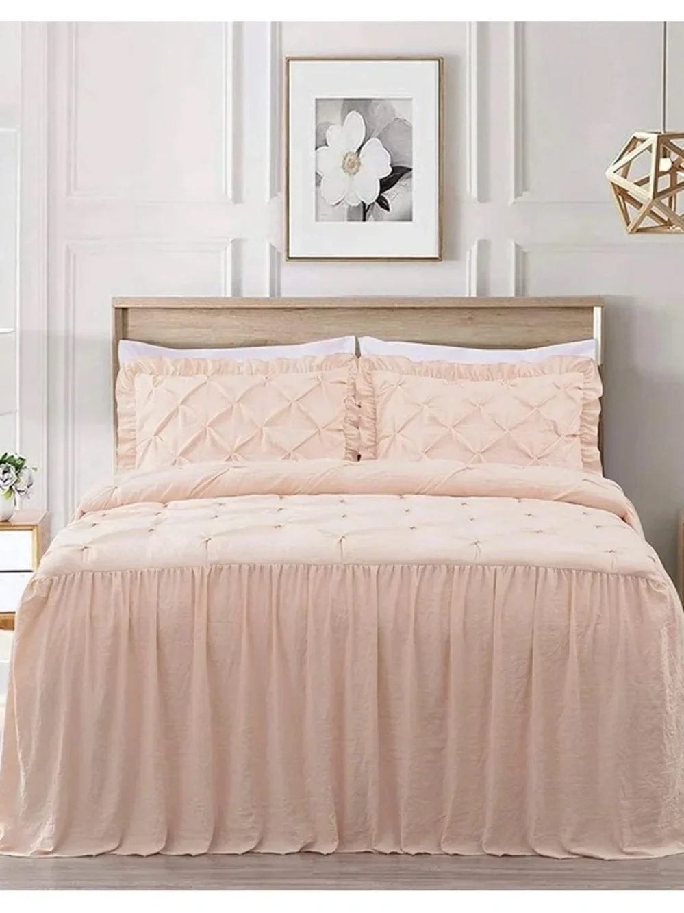 Plush Pin-Tucked Peach king 3 piece Bedspread Set